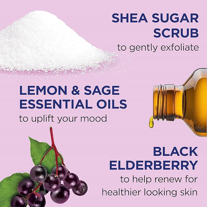 Dr Teal's Shea Sugar Body Scrub, Black Elderberry with Essential Oils, 19 oz (Pack of 3)