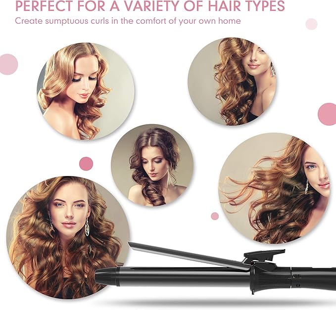 1 1/4 Inch Curling Iron with Clipped Tourmaline Ceramic Barrel Professional 1.25 Inch Hair Curler up to 450°F Dual Voltage for Traveling 60 Mins Auto Off Suit for Different (Black, 1.25 Inch)