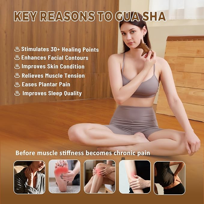 Body Gua Sha Tool Set with Rose Oil, Christmas Gifts for Adults Women, Wood Therapy Massage Tools for Body & Face, Lymphatic Drainage Massager for Relaxation, Deep Tissue Massage & Foot Care