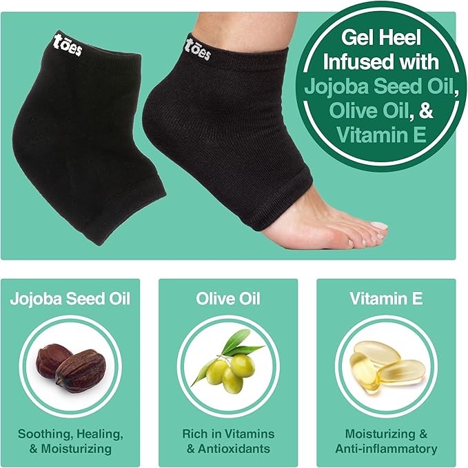 ZenToes Moisturizing Socks for Cracked Heel Treatment, Vitamin E, Olive Oil and Jojoba Oil Heel Socks, Stocking Stuffers for Women, Spa Self Care Gifts for Women (Cotton Black, Regular)