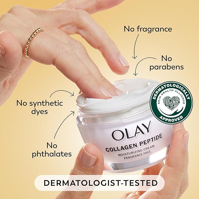 Olay Collagen Peptide Face Moisturizer, Firming Cream for Women, Fragrance-Free, Non-Greasy - Hydrating, Anti-Aging, Anti-Wrinkle, Smooth Fine Lines, Plumping Skin Care - Niacinamide, 1.7 Oz