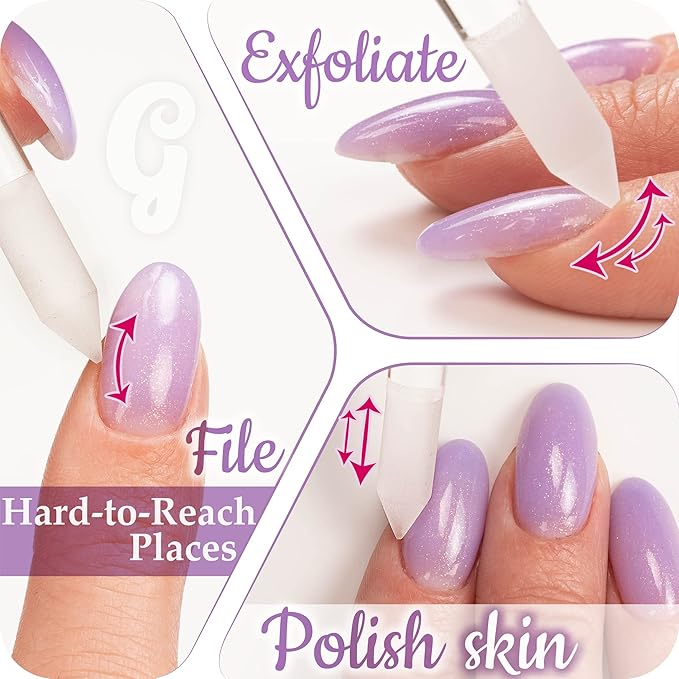 GLADZY Glass Cuticle Pusher Tool - 2 pcs Dual Ended Manicure Stick, Etched Crystal Glass Cuticle Remover, Callous and Dry Skin Fingertip File, Nail Shaper, Professional Nail Care, Ethically Made in EU