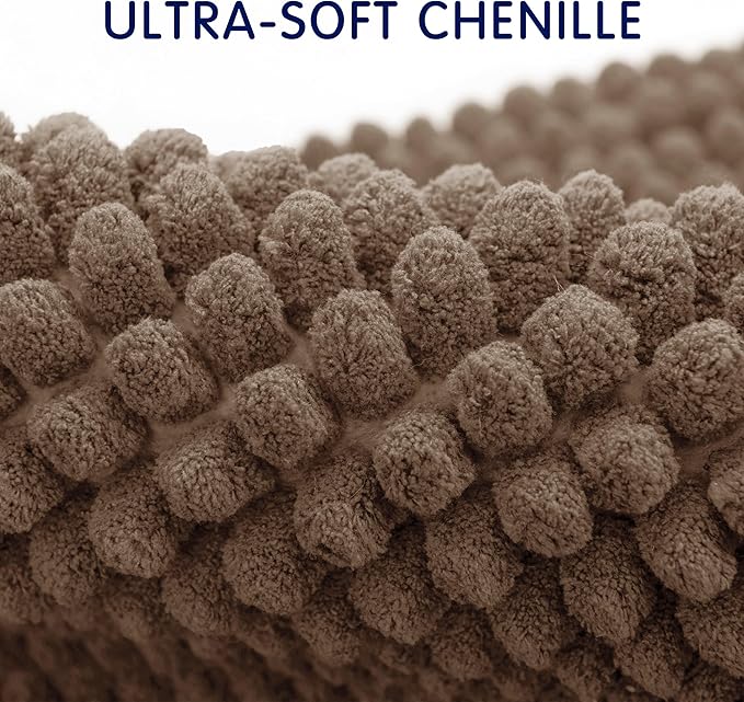 SUBRTEX Bathroom Rugs, 24" x 60" Chenille Bath Rug Soft Short Plush Bath Mat Soft Shower Mat Water Absorbent Shower Mat Quick Dry Machine Washable, Brown