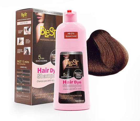 Hair Dye 2-in-1 Shampoo Color for Quick Gray Coverage – Semi Permanent Hair Color for Men and Women – 500ml (Brown Gold)