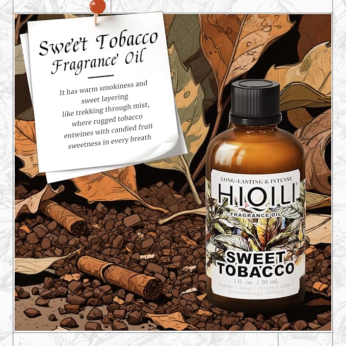 HIQILI Sweet Tobacco Fragrance Oil for Home Essential Oil Diffuser, Candle, Soap, Perfume & Body Scrubs Making, Rich Scent - 1 Fl Oz