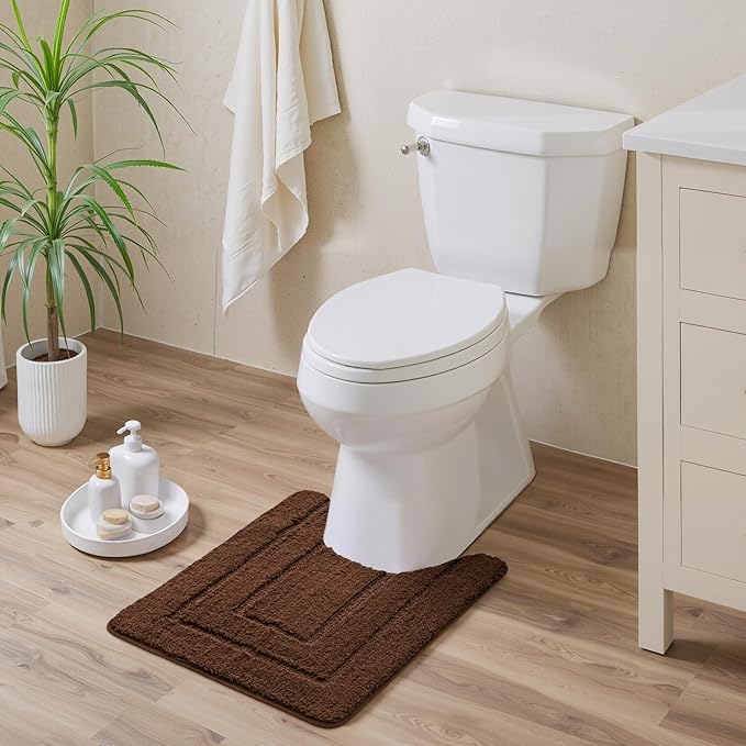 GRANNY SAYS Bathroom Toilet Rugs U Shaped, Bath Mats for Bathroom, Bath Rugs Non Slip Washable, Absorbent Microfiber Toilet Mat, Soft Plush Shaggy Bath Carpet, 20" x 24", Brown
