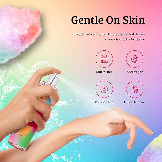 Home Spa Gift 10oz Deep Moisturizing Fragrance Body Lotion & 8 oz. Fine Fragrance Body Mist Set Luxury Self-Care Combo for Women and Girls (Cotton Candy)