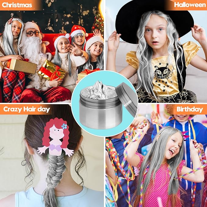 White Hair Color Wax - Temporary & Washable Hair Styling Mud Gel for Men, Women, Kids,For Halloween, Cosplay, Party, Crazy Hair Day & Children's Day