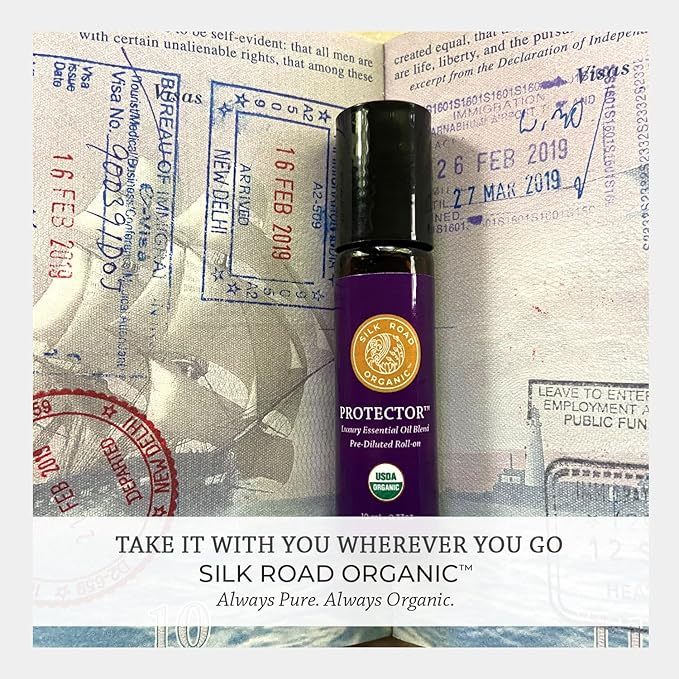 Silk Road Organic Protector Essential Oil Immunity Blend Roll On, Based on Thieves Oil Legend, 100% Pure USDA Certified Clove Bud, Cinnamon Bark, Rosemary, Lemon, Eucalyptus - 10 ml Roller