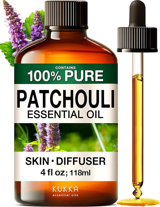 KUKKA Patchouli Essential Oils - 4 Fl Oz - for Hair, Skin, Diffuser, Aromatherapy & DIY Soap Making Scent