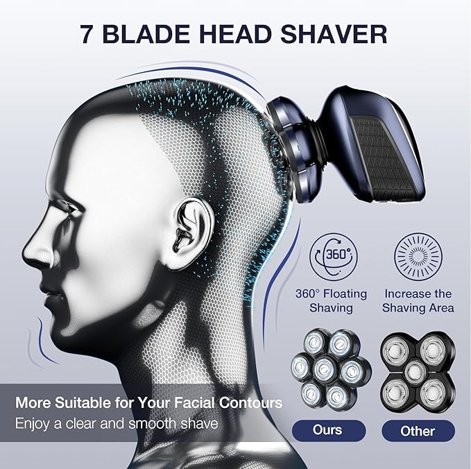 Head Shavers for Bald Men: 5-in-1 Electric Razor - Waterproof Wet Dry Shaving - Professional Grooming Kit for Balder - Rechargeable Head Shavers for Face/Beard Use (Dark Blue)