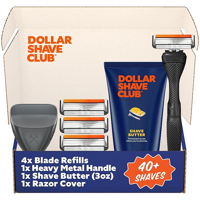 Dollar Shave Club | The Member Exclusive Shave Set | 4 Swift Rinse Refill Cartridges, 1 Handle (Black), 1 Shave Butter 3 ounce, 1 Razor Cover, Razors for Men