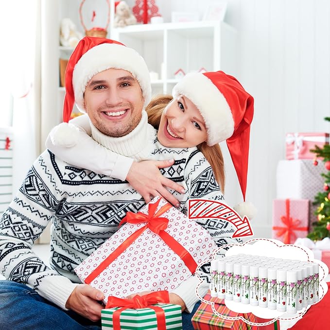 50 Pcs Christmas Christian Lip Balm Bulk Bible Verses Lip Balm Scripture Christian Gifts for Women Faith Religious Church Party Favor Inspirational Gift for Coworker Staff Employee(Floral)