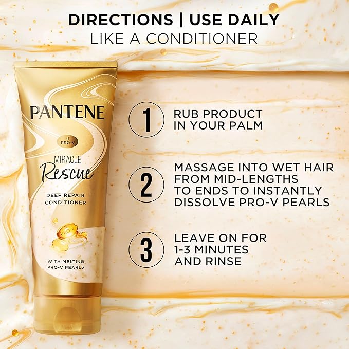 Pantene Miracle Rescue Deep Conditioner with Melting Pro-V Pearls - For Dry, Damaged, or Color-Treated Hair - Intense Moisture & Repair - 8.0 Oz (Pack of 12)