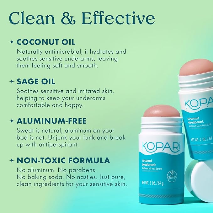 Kopari Aluminum Free Coconut Deodorant, Non Toxic & Clean Plant-Based, No Aluminum, Parabens or Baking Soda, Long Lasting Protection, Original 2 oz