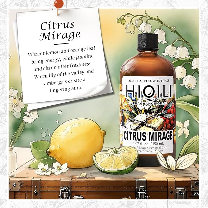 HIQILI Citrus Mirage Fragrance Oil for Candle & Soap Making, Perfect for Scent Diffuser & Humidifier, DIY Multi-Use Cleaner - 5.07 Fl Oz