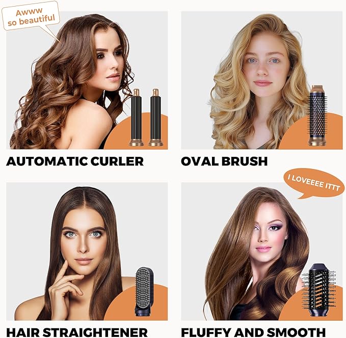 Blow Dryer Brush Set of 6 in 1, Air Curling Iron 3 Temperature Negative Ionic Hair Dryer Brush, Hot Air Brush Hair Styling Tools, 800W Volumize Straightener Round Brush Blow Dryer 100-120V