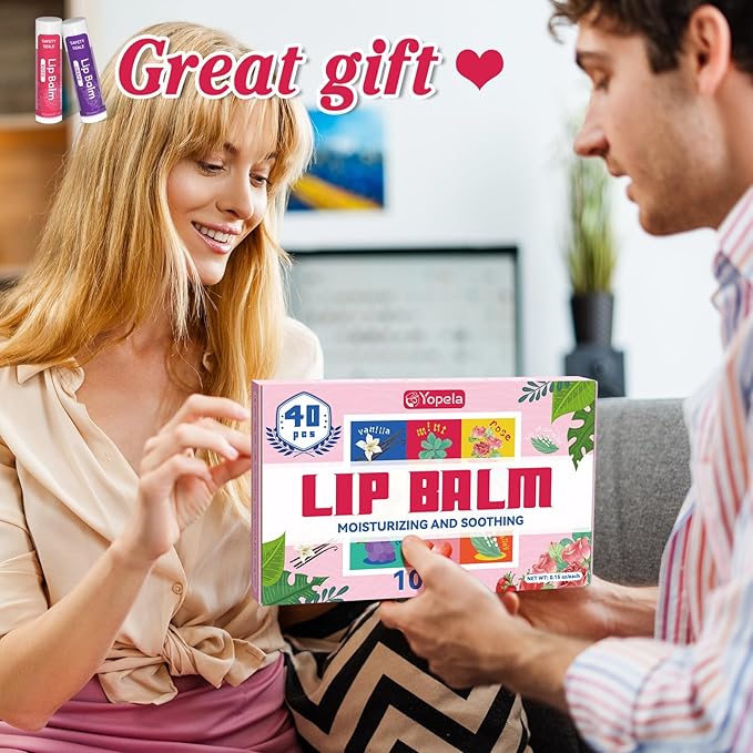 40 Pack Natural Lip Balm Bulk with Vitamin E and Coconut Oil - Moisturizing Dry Cracked Lips, Mini Chap Stick Gifts for Kids Women Men- 10 Flavors - Non-GMO