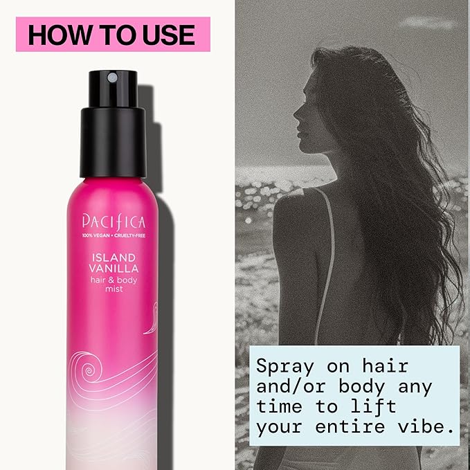 Pacifica Hair Mist Perfume & Full Body Spray for Women - Island Vanilla Body Mist Fragrance w/Sugar, Vanilla & Sandalwood Clean Beauty Alcohol-Free, Vegan & Cruelty-Free, 5 oz