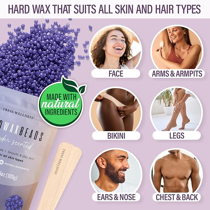 Tress Wellness Waxing Kit for Sensitive Skin – Safe for Face & Skin, Prep & Aftercare Spray, Easy to Use – At-Home Kit for Face, Bikini, Brazilian & Full Body - Digital Display, Misty Lilac