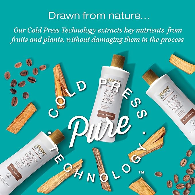 RAW SUGAR Simply Body Wash - Santal + Caffeine, Moisturizing & Soothing Bath & Shower Gel, Sulfate-Free, Paraben-Free & Vegan (25 Fl Oz, Pack of 1)