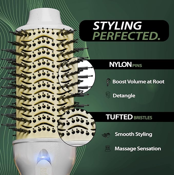 3” Large Barrel Ionic Hot Air Brush Hair Dryer – 75 mm One‑Step Volumizer Blowout Brush for Thick & Long Hair, 1100 W Plastic‑Tourmaline, Frizz Control, 3 Heat / 2 Speed, 13” Length