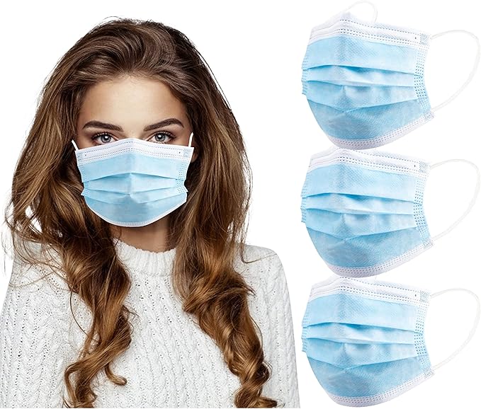 akgk Disposable Face Masks 100Pcs, Blue Face Mask, 3 Ply Disposable Mask with Elastic Earloops