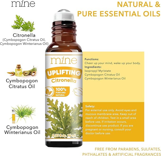 Mine Citronella Oil Roll On – 100% Natural Citronella Essential Oil for Skin, Roller for Outdoor Camping, Hiking, Picnics, Travel