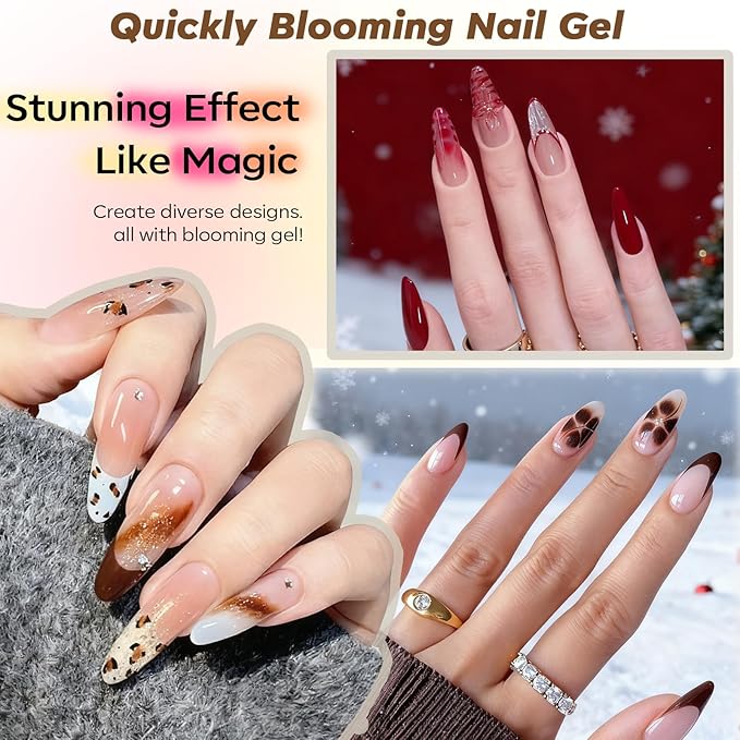 modelones Blooming Gel Nail Polish 15ML with Nail Art Palette, Clear Blooming Gel for Spreading Effects Floral Print Marble Watercolor Design Mix Color Glitter Power Nail Art DIY Manicure Home