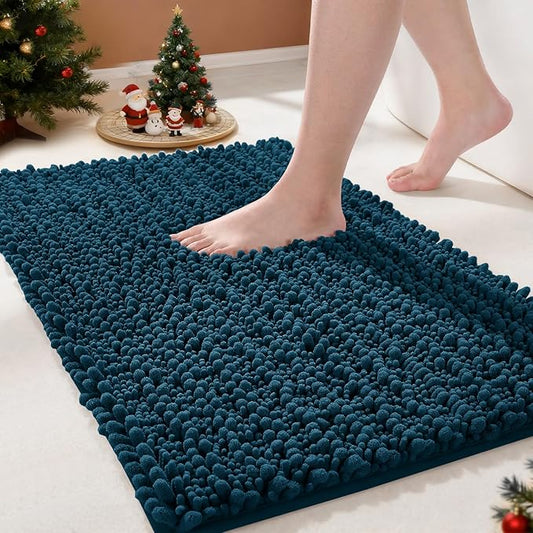 Yimobra Bathroom Rugs Non Slip Washable - Ultra Soft Absorbent Chenille Bath Mat, Quick Dry Shaggy Floor Carpet for Tub Shower, Rustic Turquoise Home Decor Accessories, 24x17 Inch