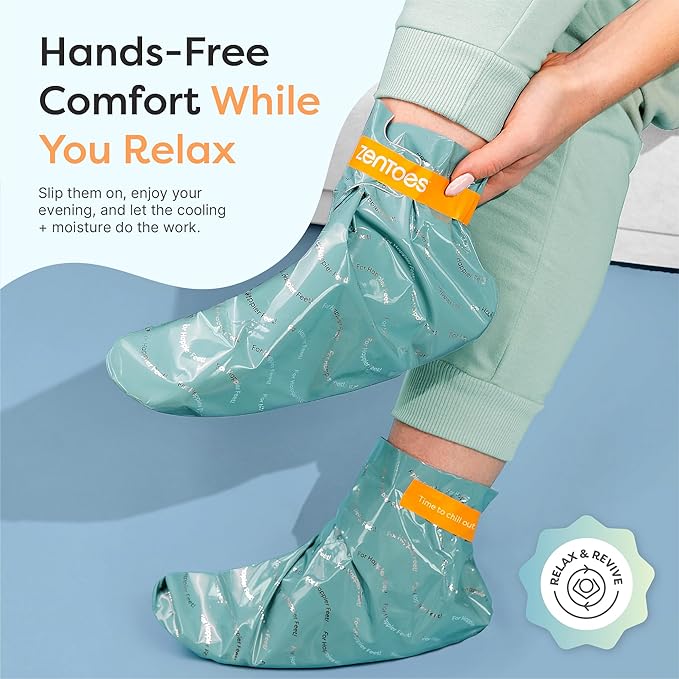 ZenToes Cooling Foot Mask - Hydrating Peppermint & Shea Butter Sheet Masks with Menthol for Soothing Tired, Achy, Dry Feet - Spa Treatment at Home, Paraben & Sulfate Free, 3 Pairs