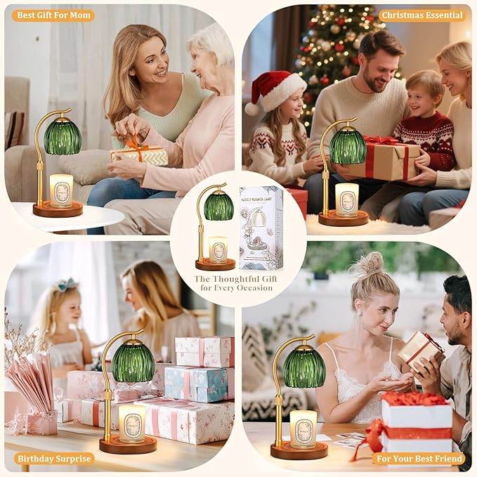 Candle Warmer Lamp with Timer - Electric Flameless Wax Melter Warmer for Jar Scented Candles, Vintage Home Decor Cozy for Women Mom Friend Sister (Green)