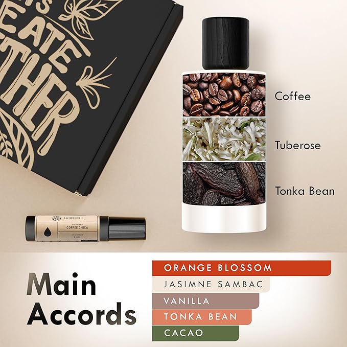 Coffee Chica - Inspired by Goods Girls pheromones perfumes for women cologne - dupes fragrances - Clean ingredients - Paraben Free Vegan - 3.4 fl. oz (100ml) with perfume oil 10 ml roll-on