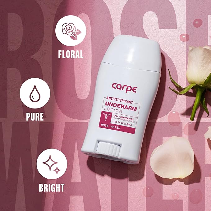 Carpe Underarm Antiperspirant and Deodorant, Clinical strength with Rose Water scent, Combat excessive sweating Stay fresh and dry, Great for hyperhidrosis