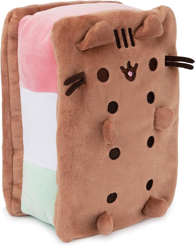 GUND Pusheen Neapolitan Ice Cream Sandwich Pusheen Plush, Stuffed Animal for Ages 8 and Up, Brown, 9.5”