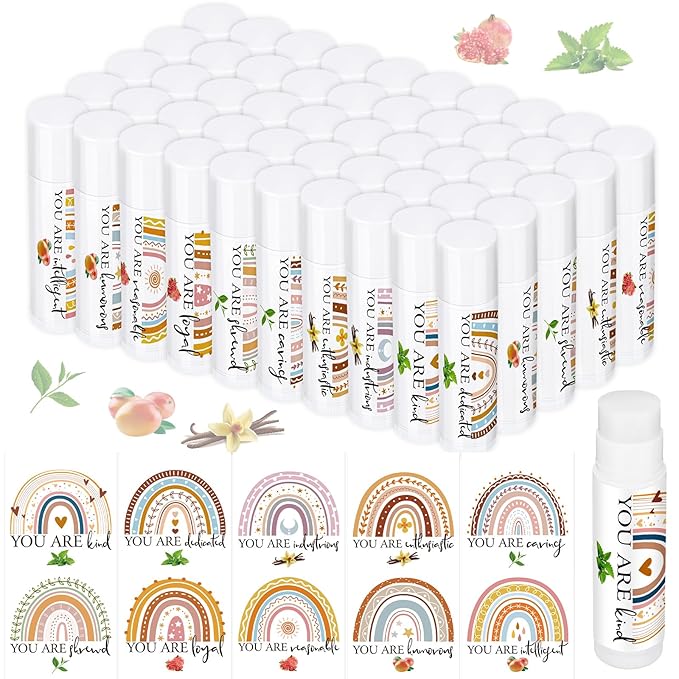 50 Pcs Christmas Christian Lip Balm Bulk Bible Verses Lip Balm Scripture Christian Gifts for Women Faith Religious Church Party Favor Inspirational Gift for Coworker Staff Employee(Boho)