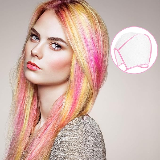 6 Pieces Highlighting Cap Hair Frosting Cap Highlight for Dye Color Bleach with Plastic Hooks Hair Coloring Salon Hairdressing Tool Kit Supplies(Pink)