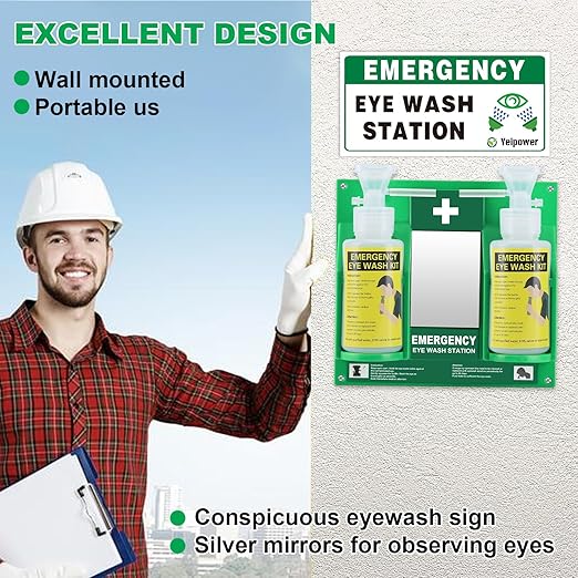 Portable Eyewash Station Kit OSHA-Approved - Yeipower Emergency First Aid Eye Wash Flush Bottles Wall Mounted 16oz No Solution 2 Pcs