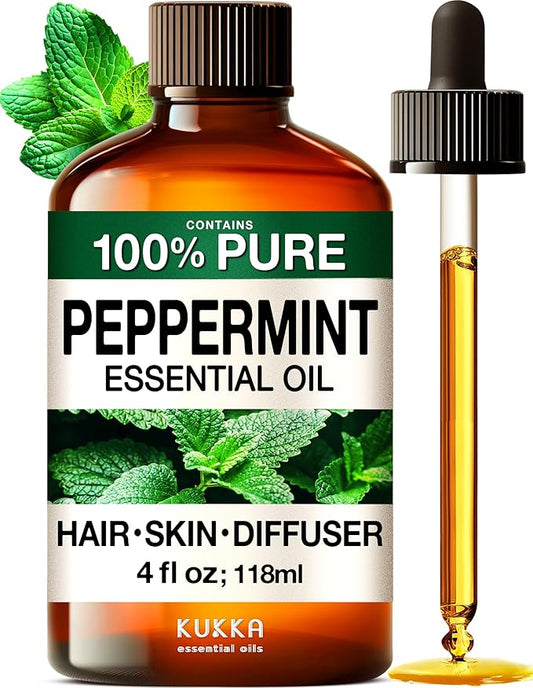 KUKKA Peppermint Essential Oils - 4 Fl Oz - for Hair, Skin, Diffuser, Aromatherapy & DIY Soap Making Scent