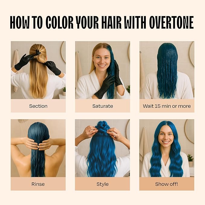 Overtone Semi Permanent Hair Color Conditioner, Blue Lagoon, 8 oz, Nourishing, Damage-Free, Color Depositing Mask for All Hair Types with Shea Butter & Coconut Oil, Vegan & Cruelty-Free