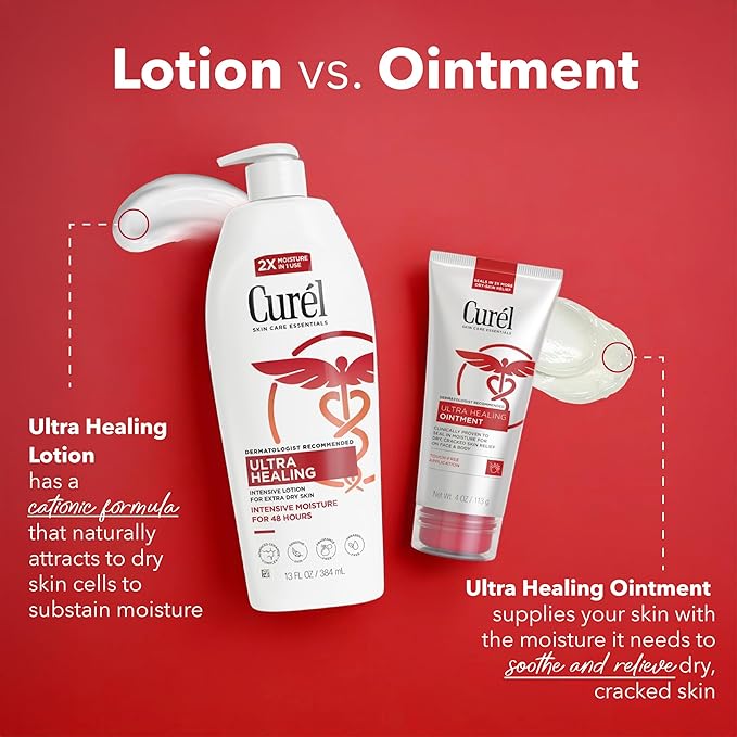 Curel Ultra Healing Ointment, Healing Ointment with Touch Free Applicator, Body and Face Moisturizer for Women and Men, 4 Oz