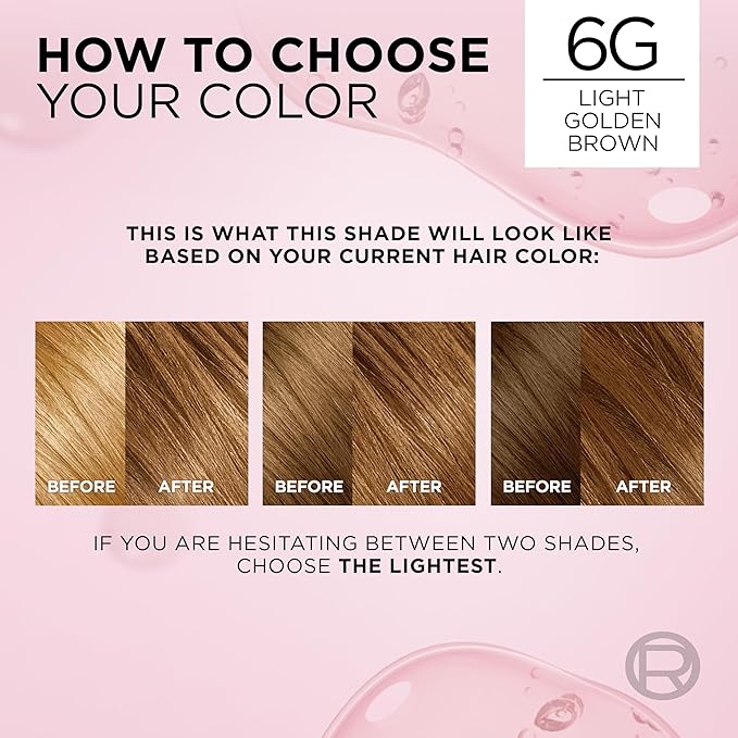 L'Oreal Paris Excellence Crème Permanent Hair Dye, Triple Care Hair Color with Pro-Keratine Complex for 100% Gray Hair Coverage, 6G Light Golden Brown, 1 Kit (Pack of 2)