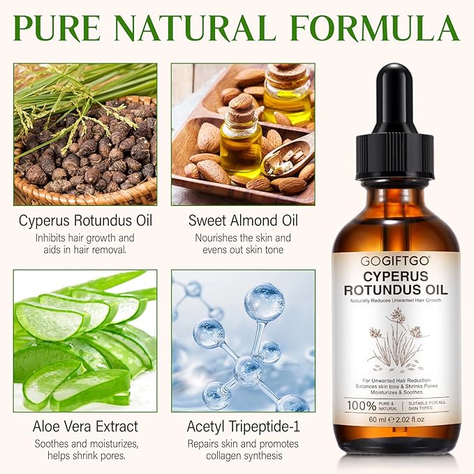 Cyperus Rotundus Oil,Cyprus Rotundus Oil for Hair Removal,Cyperus Oi-l Natural, Soothing and Gentle,Reducing Body Hair Growth,Smooth Skin & Hair Removal,60ml (2pcs)