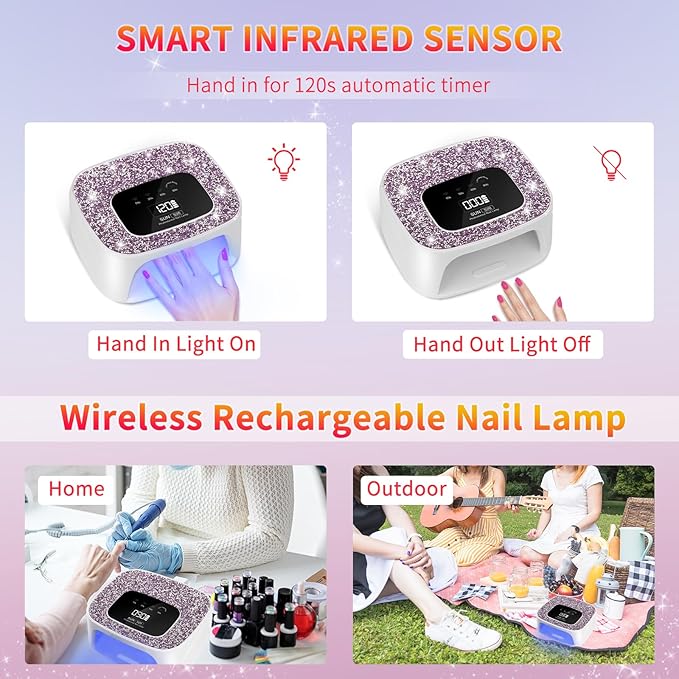 UV LED Nail Lamp Dryers Cordless 168W Diamond UV Light for Gel Nails Polish,Fast Curing Colored Poly Builder Gel Lamp with Sensor 4 Timer Touch Screen 36 LED,Professional Manicure Pedicure Art Tools