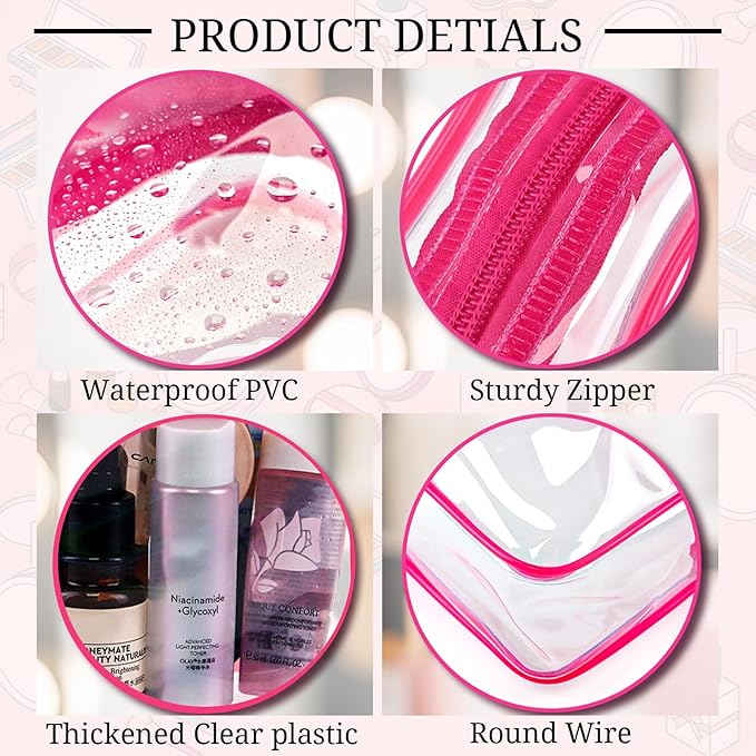6 Pieces Clear Makeup Bags Bulk TSA Approved Toiletry Bag for Travel PVC Waterproof Clear Cosmetic Pouch with Zipper for Men and Women Carry-on Travel Essentials
