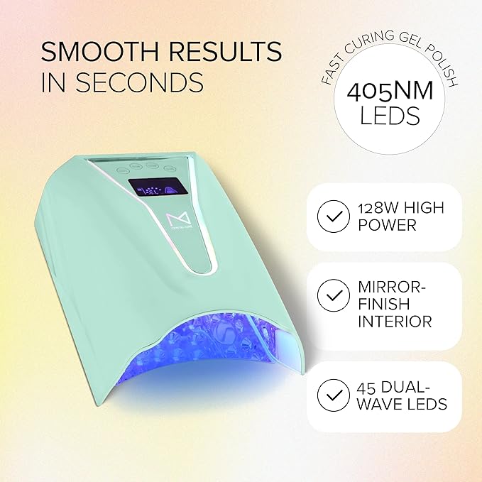 M - Crystal Cure 128W UV/LED Nail Lamp | Fast Curing with 45 Powerful 365nm+405nm LEDs | Cordless, Rechargeable, Auto Sensor | Professional Gel Nail Dryer for Manicures & Pedicures (Teal)