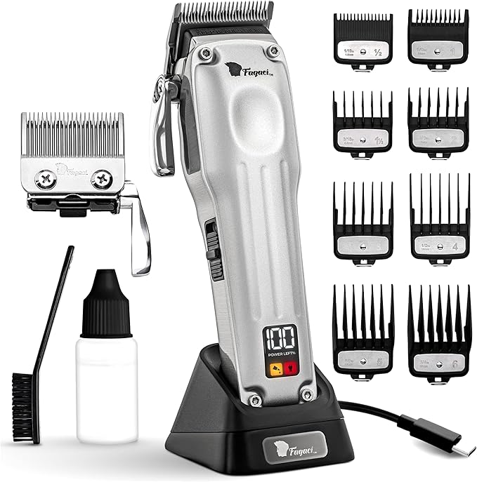 Fagaci Professional Hair Clippers for Men with Superior Precision, 5X Longer Sharpness Professional Barber Clippers Cordless with 2 Blades Fade & Taper, Brushless Motor Mens Hair Clipper Cordless Set