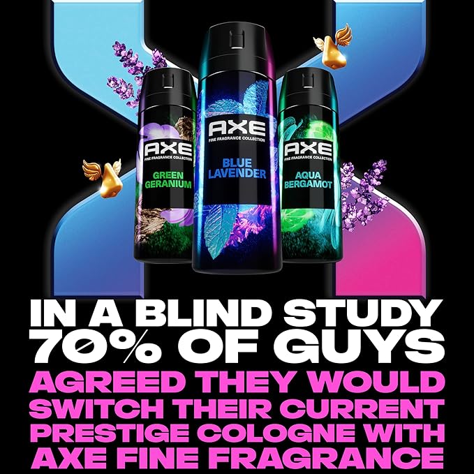 AXE Fine Fragrance Collection Premium Deodorant Body Spray for Men Blue Lavender with 72H Odor Protection and Freshness Infused with Lavender, Mint, and Amber Essential Oils 4 oz