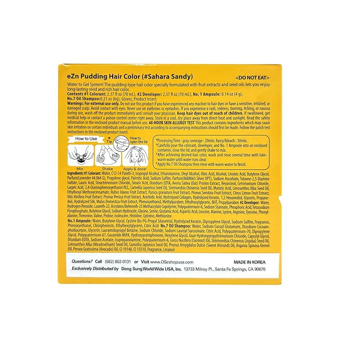 eZn Pudding Hair Dye, Ammonia-Free, Semi-Permanent DIY Korean Hair Dye Color with Keratin, Odorless Gentle for Sensitive Skin No Skin Irritation (Sahara Sandy)