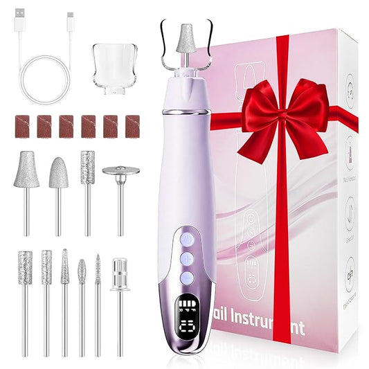 Professional Manicure Pedicure Kit Electric Nail Grinder,10 Speeds Cordless Nail Drill with LED Light, Nail File with LED Display,Wider Grinder for Toenail Hand Feet Care for Women Men